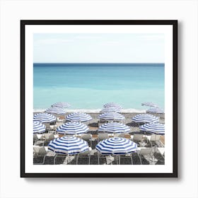 Blue Beach Umbrellas Square Art Print