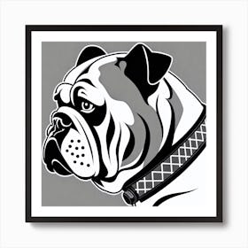 Bulldog, Black and white illustration, Dog drawing, Dog art, Animal illustration, Pet portrait, Realistic dog art, dog with collar Art Print