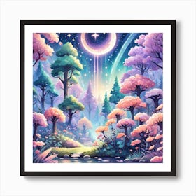 A Fantasy Forest With Twinkling Stars In Pastel Tone Square Composition 93 Art Print