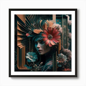 Woman With Flowers In Her Hair Art Print