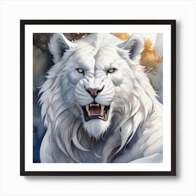 lion White Beast art Watercolor Photo Art Print