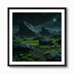 Landscape With Rocks And Moon Art Print