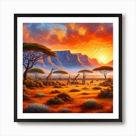 Giraffes At Sunset 1 Art Print