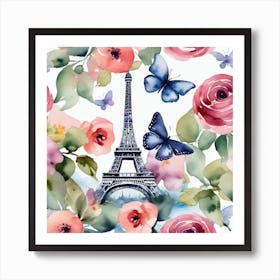 Paris Roses And Butterflies 2 Art Print