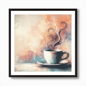 Cup Of Coffee With Steam On The Table Art Print