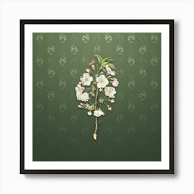 Vintage Pear Tree Flowers Botanical on Lunar Green Pattern n.0242 Art Print