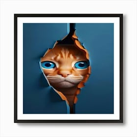 Cat Peeking Out Of A Door Art Print