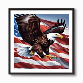 Bald Eagle With American Flag Art Print