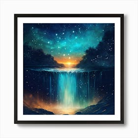 Waterfall At Night Art Print