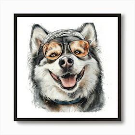 Husky Dog With Glasses 4 Art Print