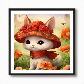 Little Bunny In Red Hat Art Print