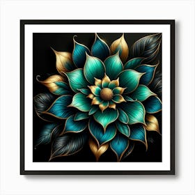 Abstract Flower In Blue And Gold Art Print