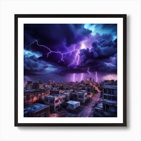 Lightning Over A City Art Print