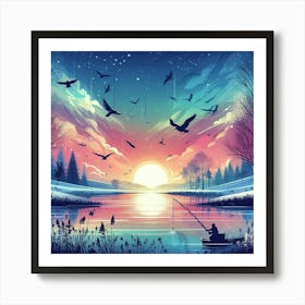 Sunset With Birds 2 Art Print