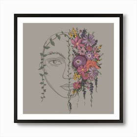 A captivating illustration of a stylized face with a monochromatic outline, Art Print