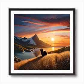 Cat At Sunset 2 Art Print