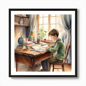 Boy At Desk Poster