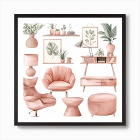 Pink Living Room Set Interior Design Art Print