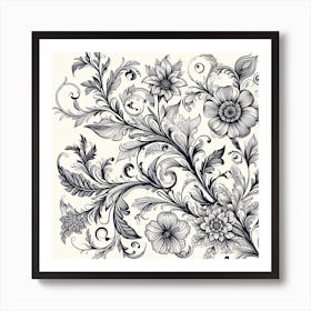 Black And White Floral Design 10 Art Print