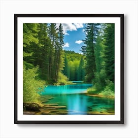 Blue Lake In The Forest 5 Art Print