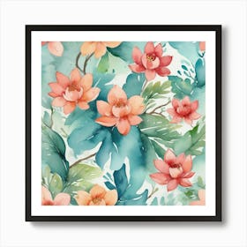 Watercolor Lotus Flower Pattern Art Print