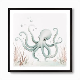Storybook Style Octopus With Seaweed 5 Art Print