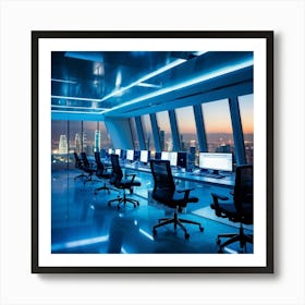 Corporate Office Interior With Sleek High Tech Workstations Utilizing Cyber Intelligence Technology (2) 2 Art Print