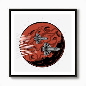 Spaceships Flying Over Red Planet Art Print