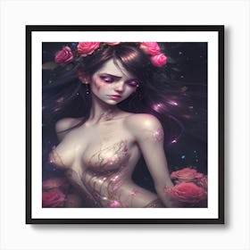 Sexy Girl With Roses Art Print