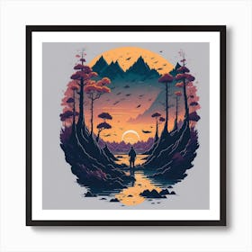 Sunset In The Woods Art Print