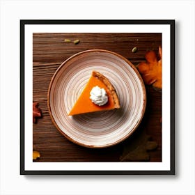 Firefly Top View Of A Pumpkin Pie Slice With Whipped Cream On Rustic Table 49454 (2) Art Print