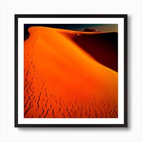 A Windswept Desert Dune Its Ridges Casting Dramatic Shadows In The Fiery Setting Sun Art Print