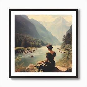 Girl By The River Vintage Photo Poster