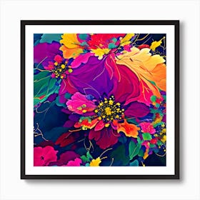 The Rainbow Bouquet: A Mosaic of Colorful Floral Delights Art Print