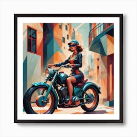 Retro Biker Chick 1 Art Print