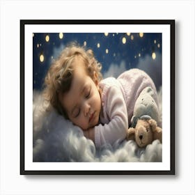 Little Girl Sleeping With Teddy Bear Art Print
