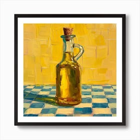 Olive Oil In A Bottle Yellow Checkerboard 3 Art Print