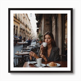 Woman Drinking Coffee In An Italian Cafe Art Print