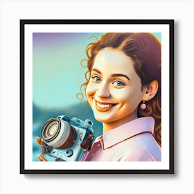 Portrait Of A Girl Holding A Camera Art Print