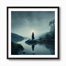 An Irish Dark Lake In The Fog At Night Night D Art Print