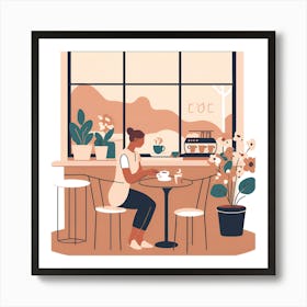 Woman In Cafe Art Print