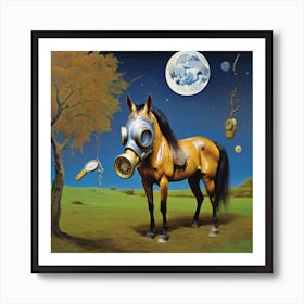 Horse With A Gas Mask Art Print