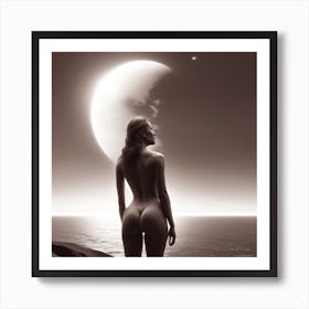 Nude Woman With Moon Art Print