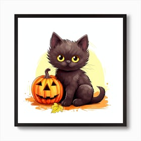 Cute kitten pumpkin Art Print