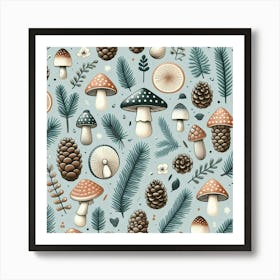 Scandinavian style, pattern with pine cones and mushrooms 2 Art Print