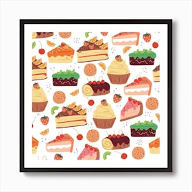 Seamless Pattern Hand Drawing Cartoon Dessert And Cake Art Print