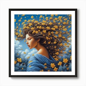 Woman With Flowers In Her Hair 1 Art Print