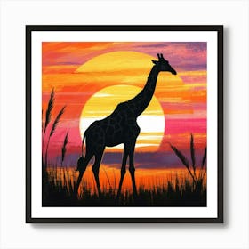 Sunset Giraffe 2 Art Print