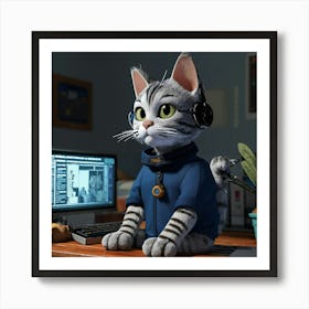 Cat In Headphones 1 Art Print