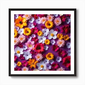 Flowers On A Purple Background 1 Art Print